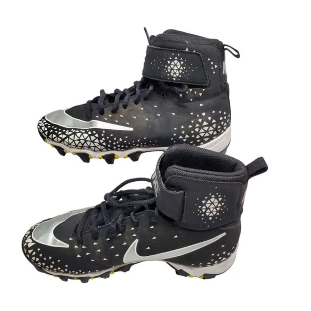 Nike Fast Flex Football Cleats US  4.5Y Black Silver Lace-Up‎ Hook N Eye Closure